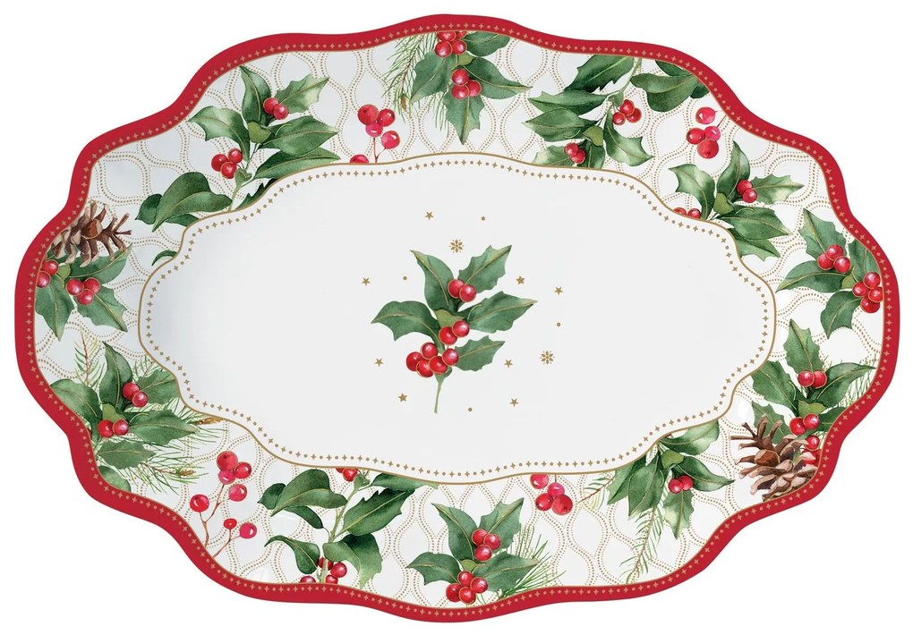 Christmas Berries karácsonyi porcelán ovális mély tál