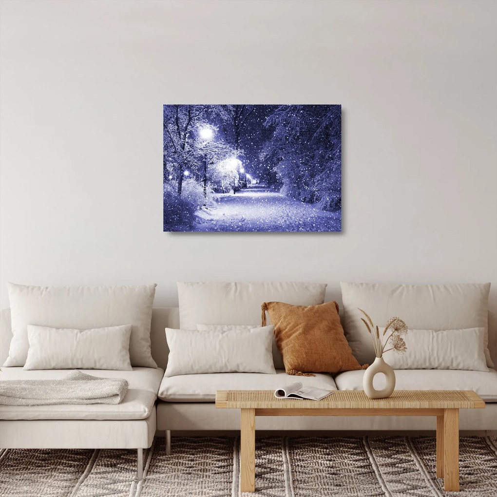 Kép - varázslatos téli éjszaka (üvegen) (70x50 cm)