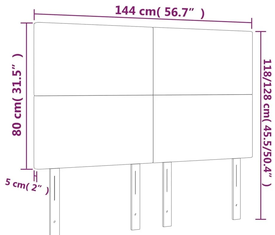 sötétszürke bársony LED-es fejtámla 144x5x118/128 cm
