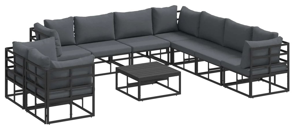 vidaXL Kerti Kanapé Szett párnával 10 pcs Fekete Alumínium