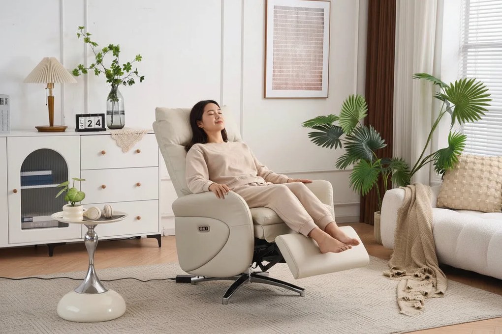 VASHOME Elektromos relaxációs fotel állítható háttámlávalés lábzsámollyal, USB töltővel, Bézs