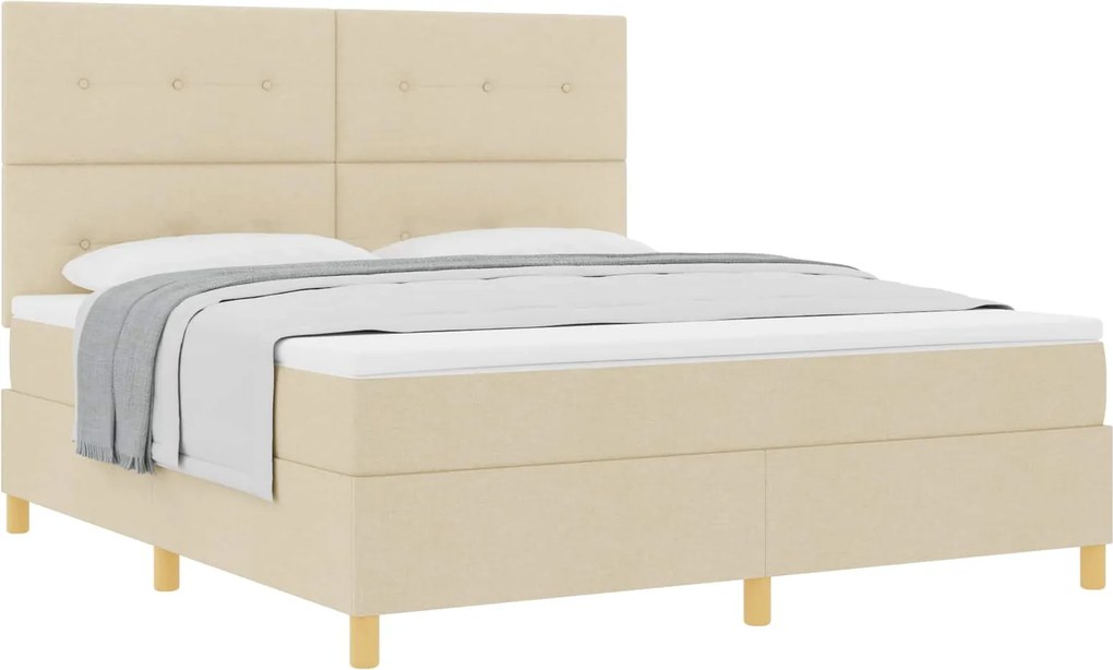 vidaXL Boxrugós ágy matracmal fejtámlával Krém 180 x 200 cm szövet