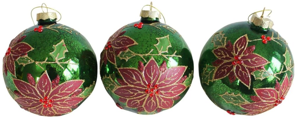 Zöld-piros üveg karácsonyi gömbök 3db 10cm
