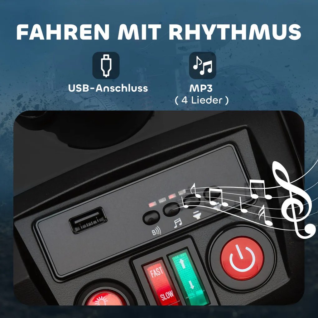 AIYAPLAY Elektromos gyermek quad, 24 V-os elektromos jármű 4 kerékkel, fényszórókkal, USB porttal, MP3, fekete