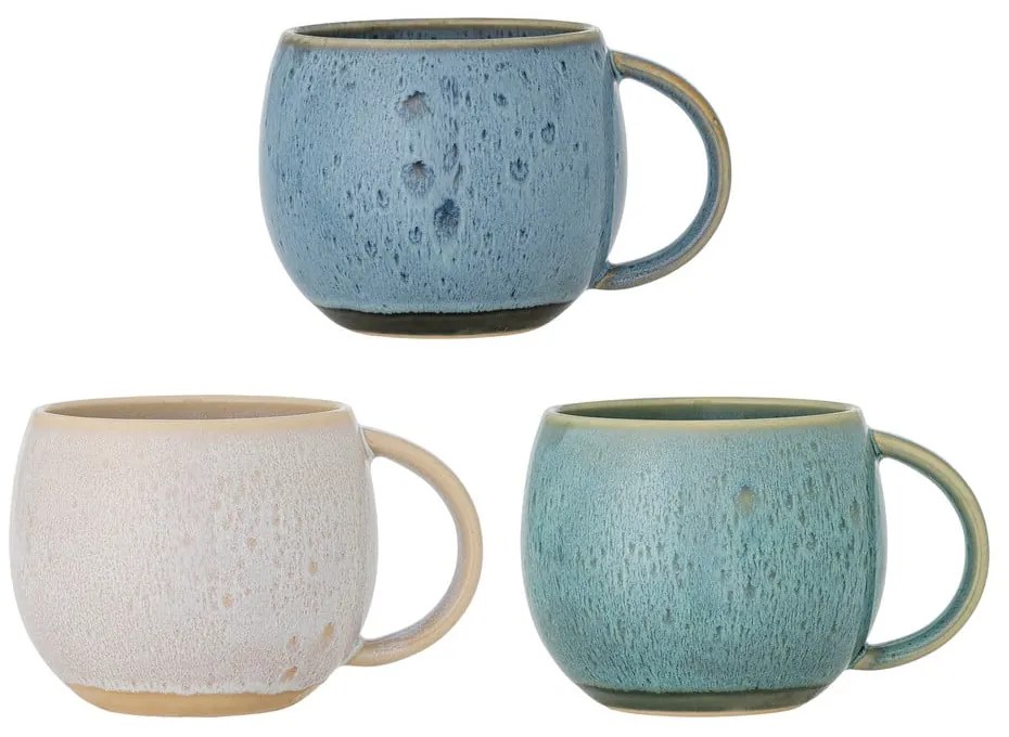 Kék-krémszínű kőedény bögre szett 3 db-os 420 ml Harriet – Bloomingville