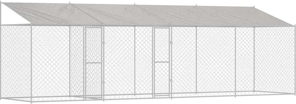 vidaXL Kutya ketrec tetővel Ezüst 800 x 200 x 256 cm Acél és PE