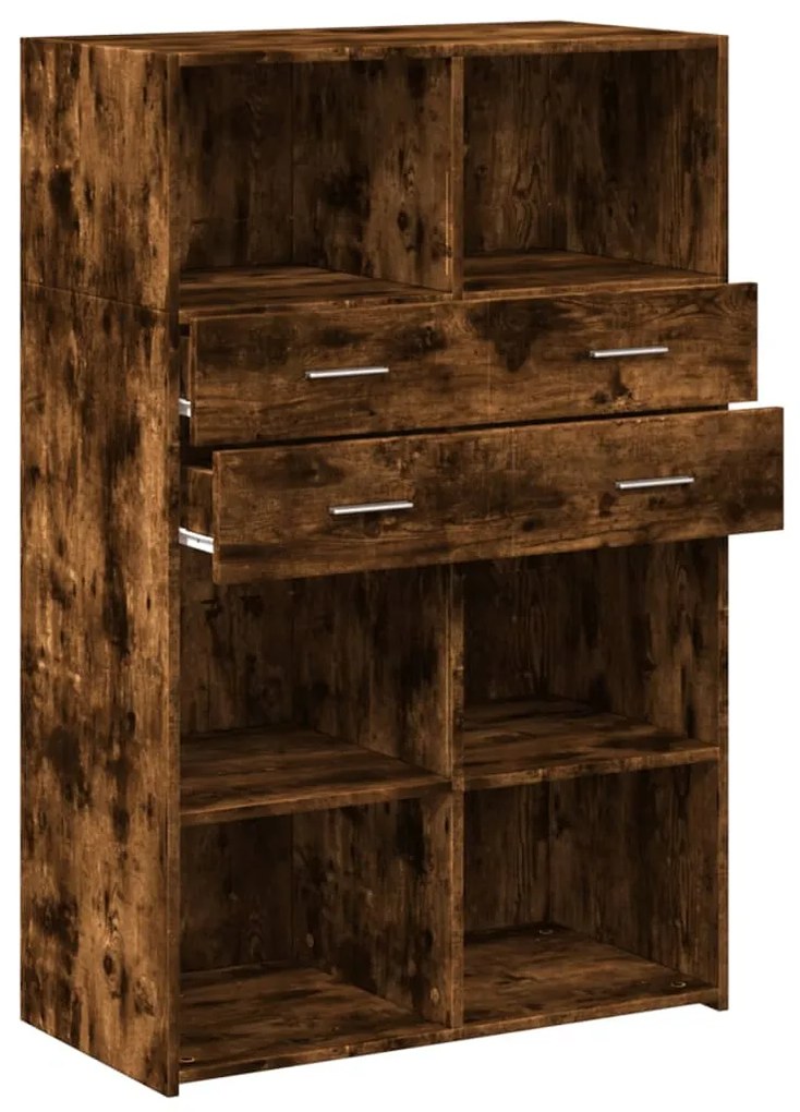 füstös tölgy színű szerelt fa magasszekrény 80 x 42,5 x 124 cm