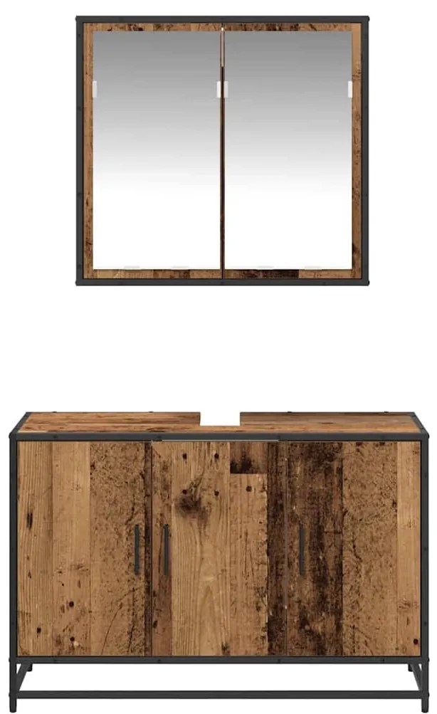 Fürdőszoba bútor szett 2 pcs Régi fa 90 x 33 x 60 cm Faanyag