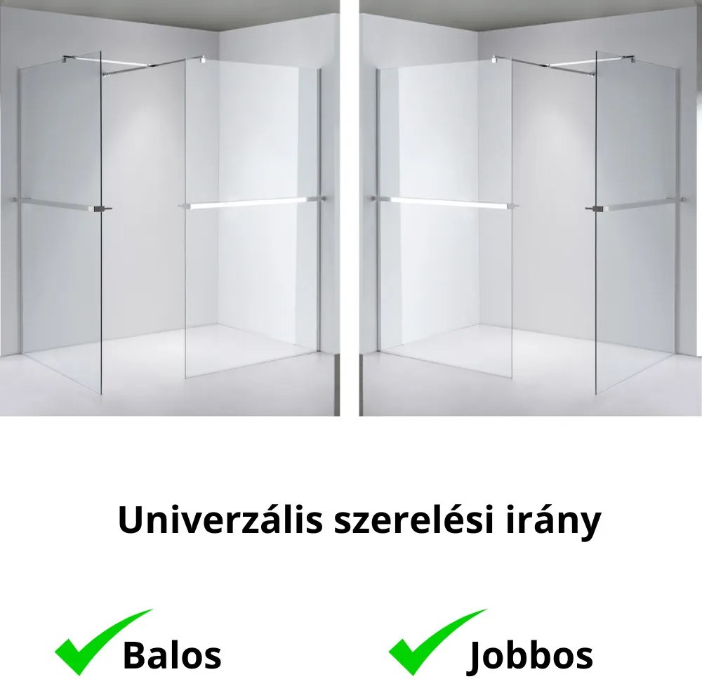 Stuxi Milano Kombi Plus 2 Walk-in zuhanyfal, 120x100 cm, 8 mm vastag vízlepergető biztonsági üveggel, 2 polccal és törölközőtartóval