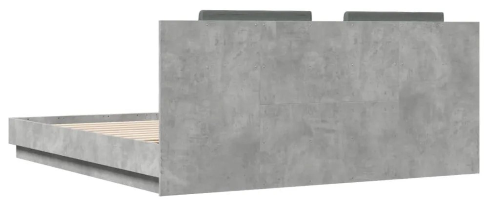 betonszürke ágykeret fejtámlával és LED-világítással 160x200 cm