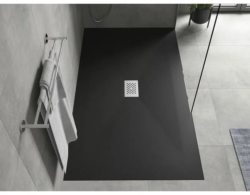 Mexen Hugo, téglalap alakú zuhanytálca SMC 200 x 100 cm, fekete, acél huzat, 42701020-X