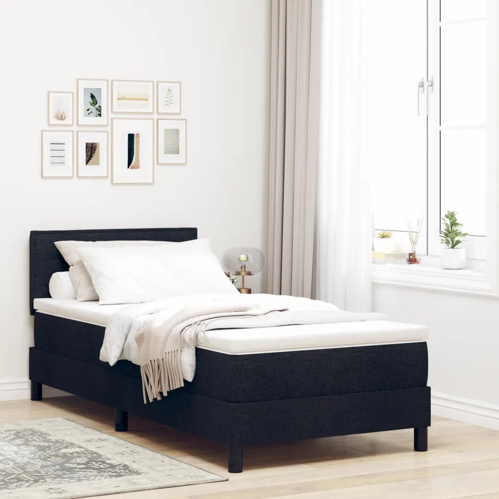 Boxspring Ágy Mattal & LED Fekete 90x200 cm Szövet