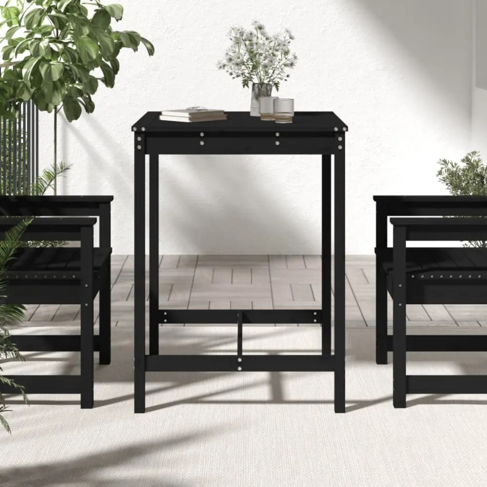 fekete tömör fenyőfa kerti asztal 82,5x82,5x110 cm
