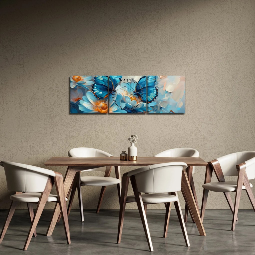 Kép - Kék pillangók (órával) (90x30 cm)
