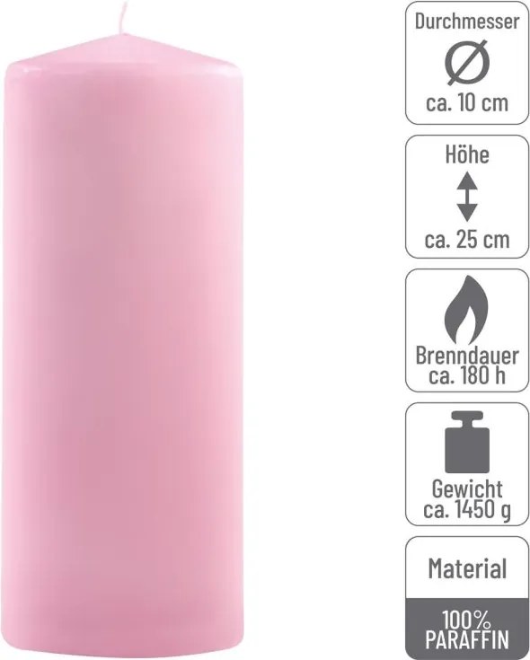 Gyertya készlet 25 cm Ø 10 cm 4 db rózsaszín