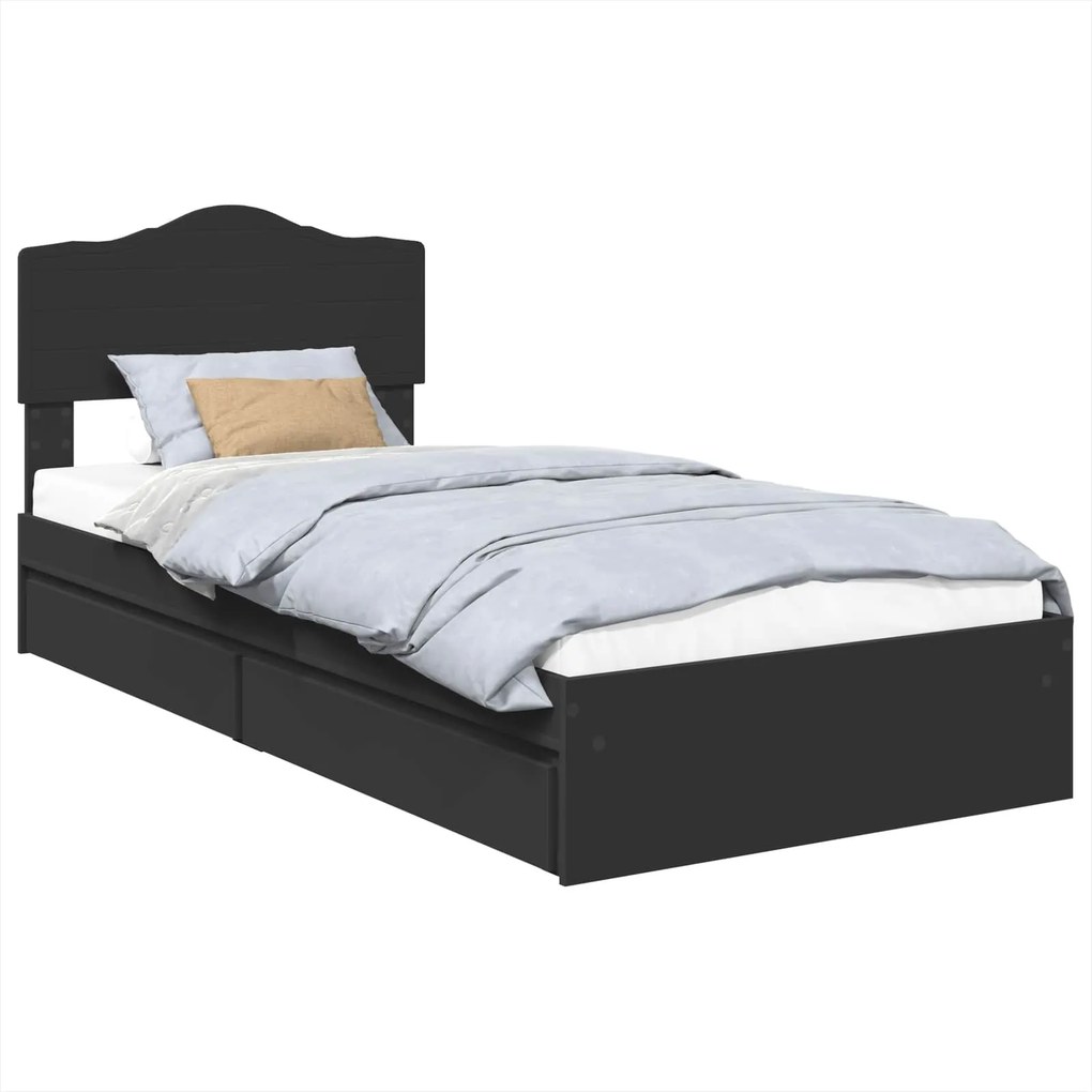 vidaXL Tárolós Ágy fejtámlával fiókkal Fekete 90 x 190 cm Faanyag
