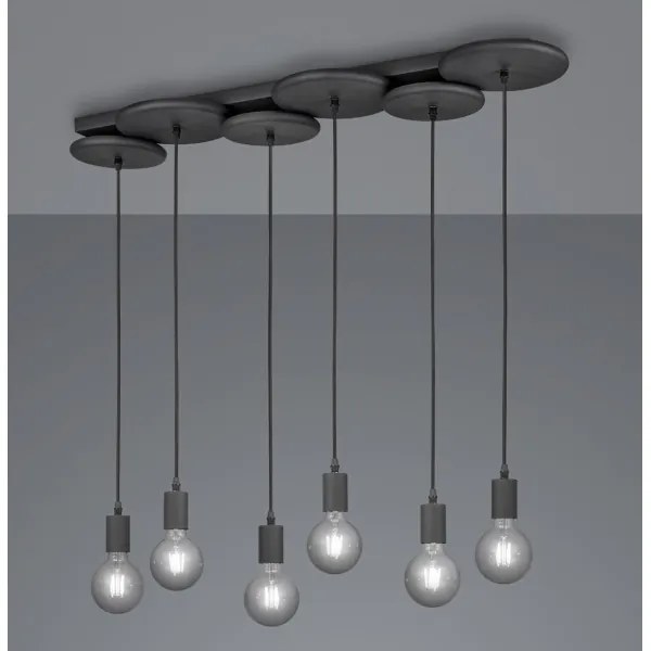 Trio - Csillár zsinóron DISCUS 6xE27/28W/230V fekete