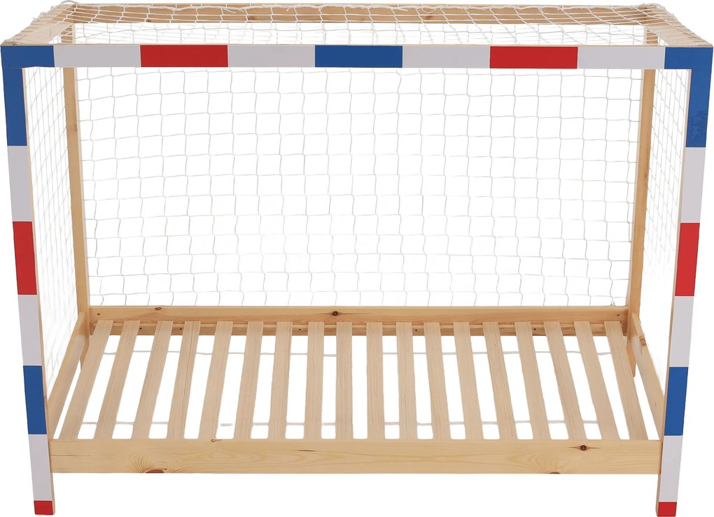 Montessori ágy, természetes/fehér/kék/piros, 90x200, FUTAL