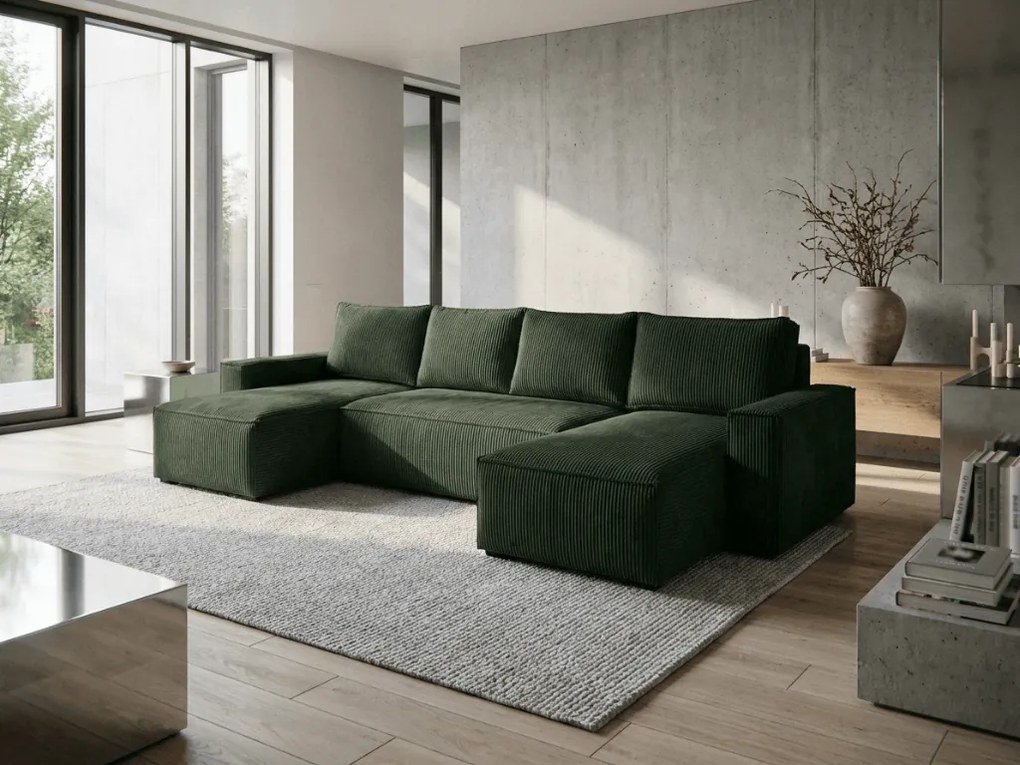 AKCIÓ Sötétzöld U-alakú ülőgarnitúra SMART COSARO 295x140 cm II. osztály
