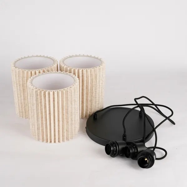 Brilagi - NORDIC WAVE kábeles függőlámpa 3xE27/15W/230V, átmérő 38 cm, lenvászon/fekete