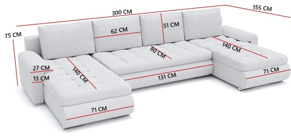 TOKIO III U alakú sarokkanapé Világosszürke / fekete ökobőr