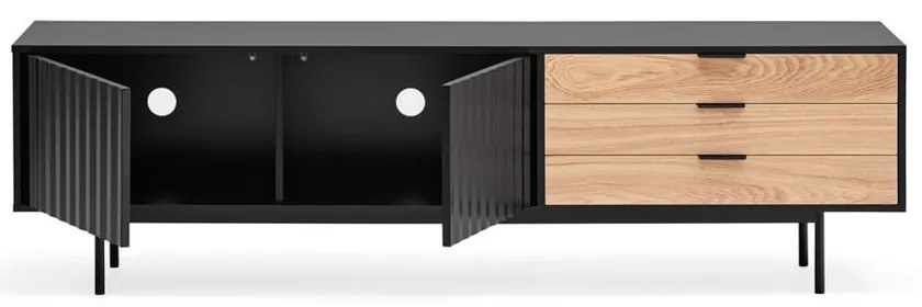 Fekete-natúr színű TV-állvány tölgyfa dekorral 180x52 cm Sierra – Teulat