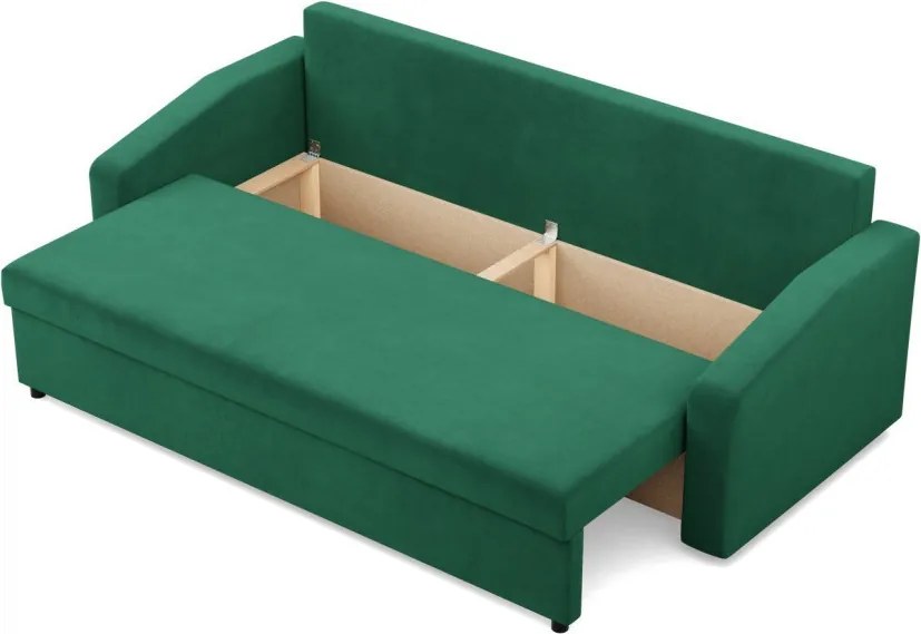 Zeus kanapéágy, bársony, bonell töltet, döntött kartámasz, zöld