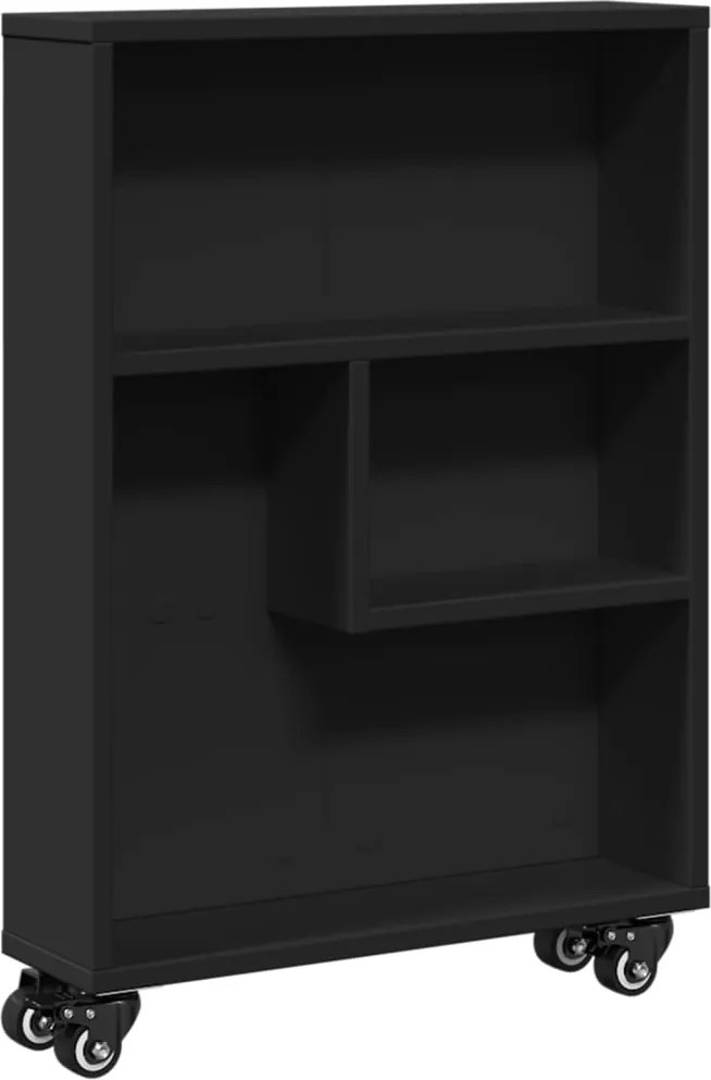 vidaXL fekete szerelt fa keskeny tárolókocsi 48 x 13 x 68 cm