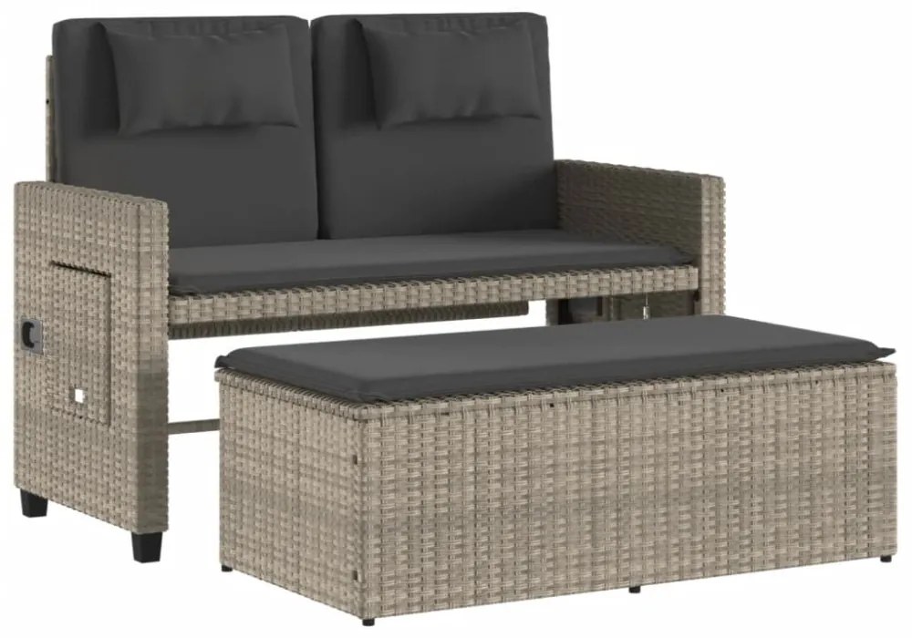 világosszürke polyrattan dönthető kerti pad párnával