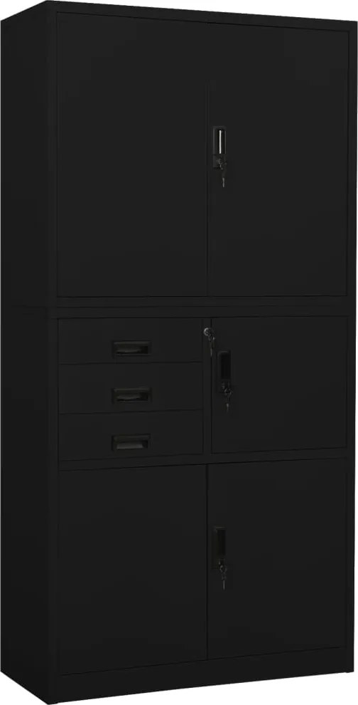 vidaXL fekete acél irodai szekrény 90 x 40 x 180 cm