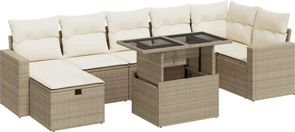 vidaXL 8 részes bézs polyrattan kerti ülőgarnitúra párnával