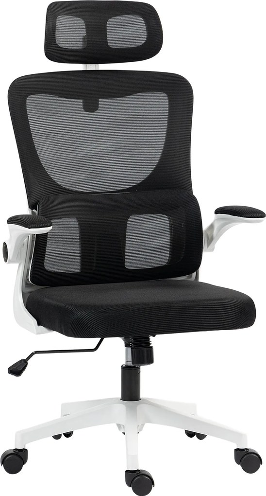 Vinsetto Ergonomikus Irodai Szék deréktámasszal, összecsukható karfákkal, állítható fejtámmal, forgatható dőlésszögű íróasztali szék, magas háttámláva