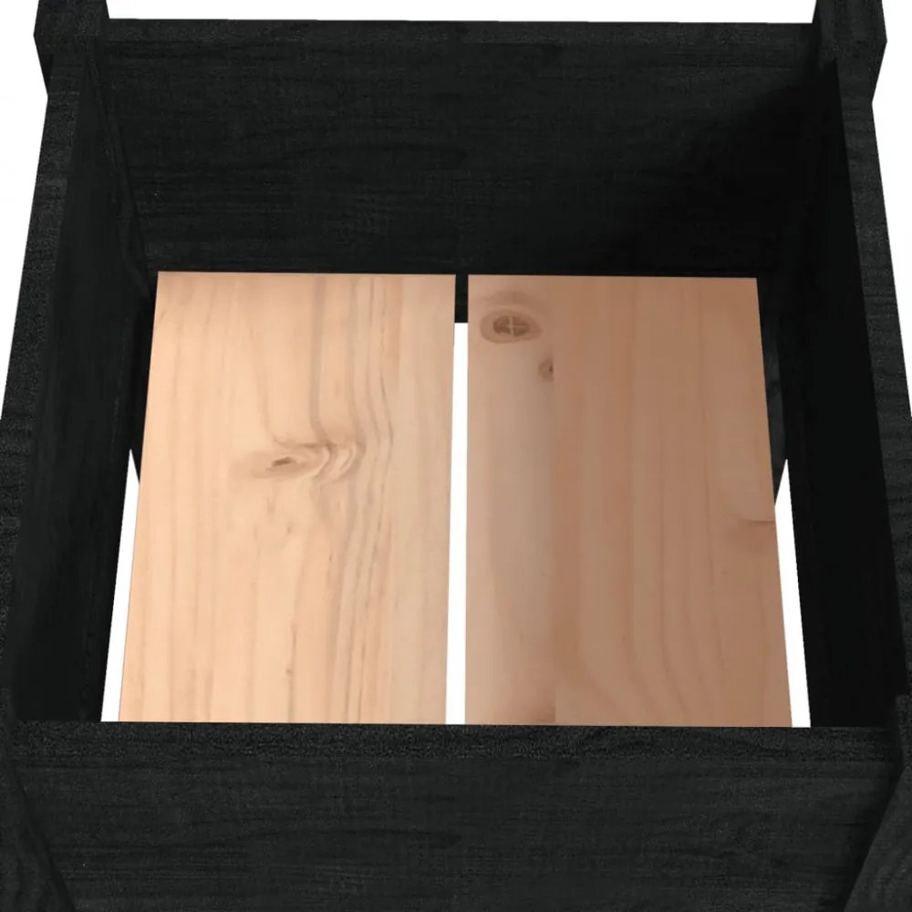 fekete tömör fenyőfa kerti virágtartó 50 x 50 x 70 cm
