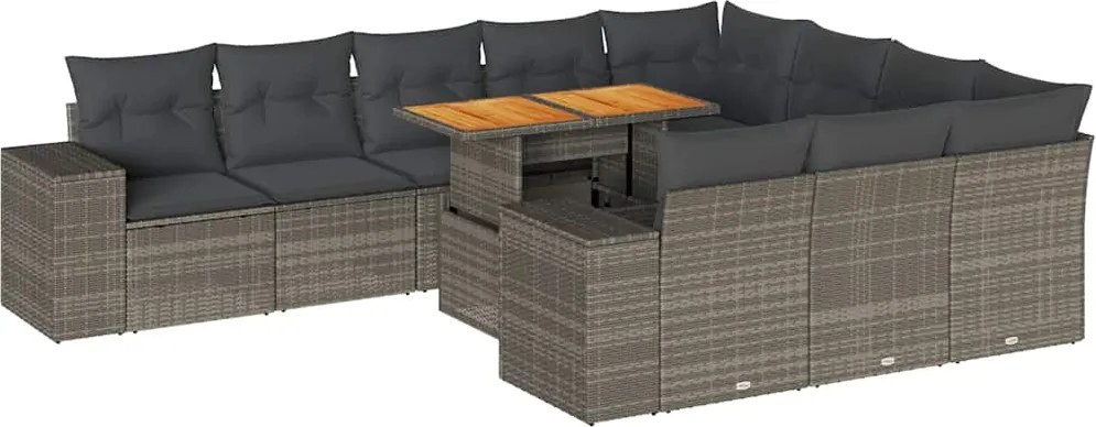 vidaXL 10 részes szürke polyrattan akácfa kerti ülőgarnitúra párnákkal