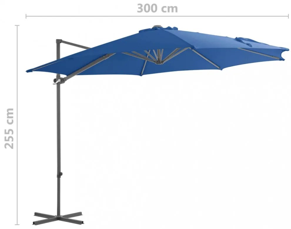 azúrkék konzolos napernyő acélrúddal 300 cm