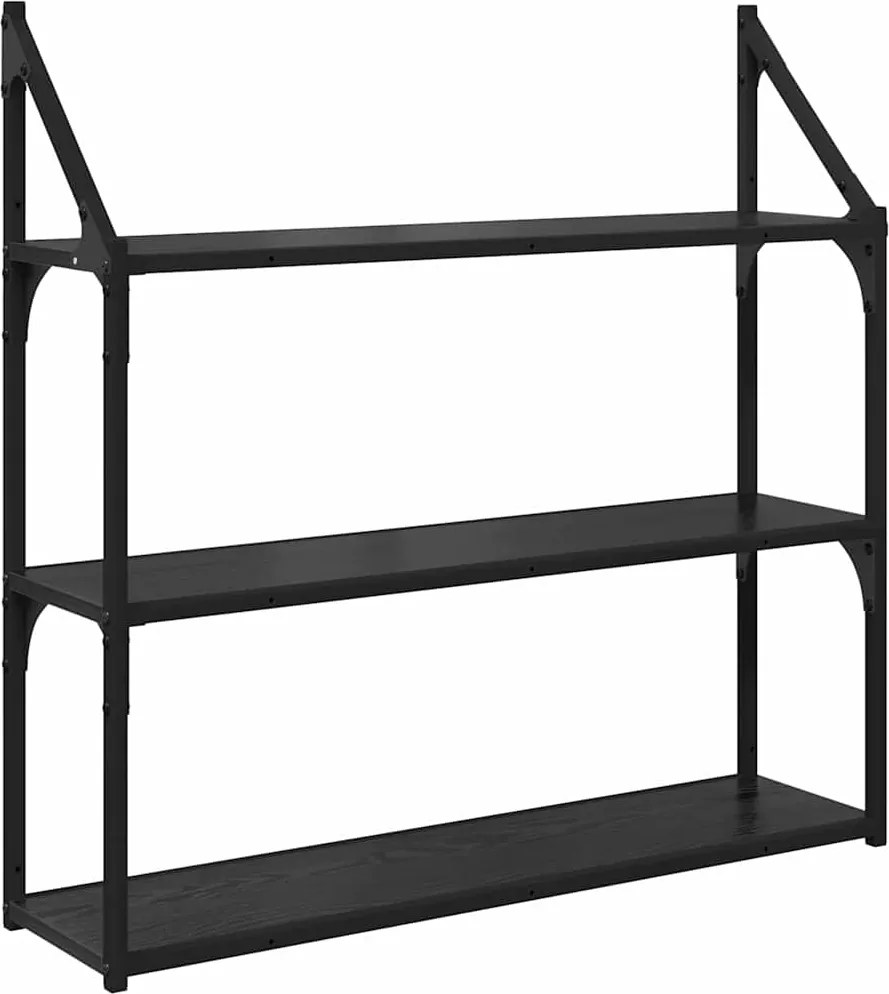 vidaXL Falpolc polcokkal Fekete tölgy 80 x 21 x 78,5 cm Faanyag