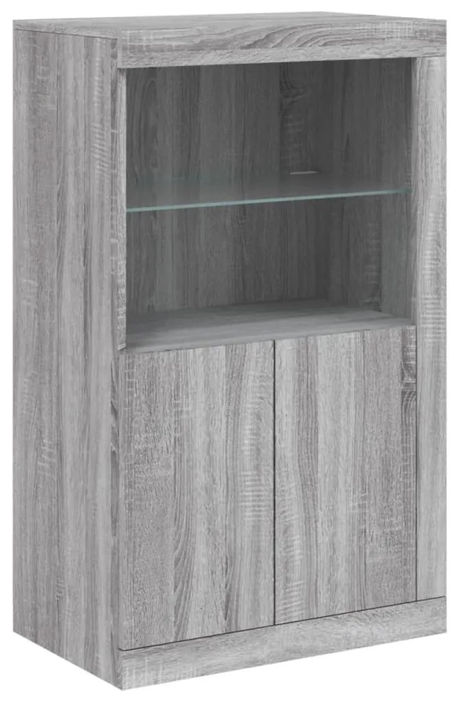szürke sonoma színű tálalószekrény LED-ekkel 202 x 37 x 100 cm