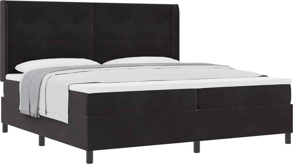 vidaXL Boxrugós ágy matracmal fejtámlával Fekete 200 x 200 cm Bársony