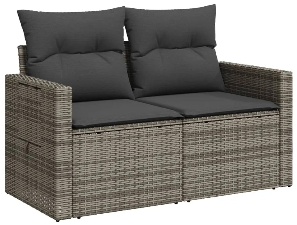 2 személyes szürke polyrattan kerti kanapé párnával