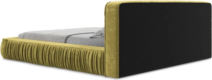 Sárga kárpitozott ágyneműtartós franciaágy ágyráccsal 160x200 cm Keoni – Makamii