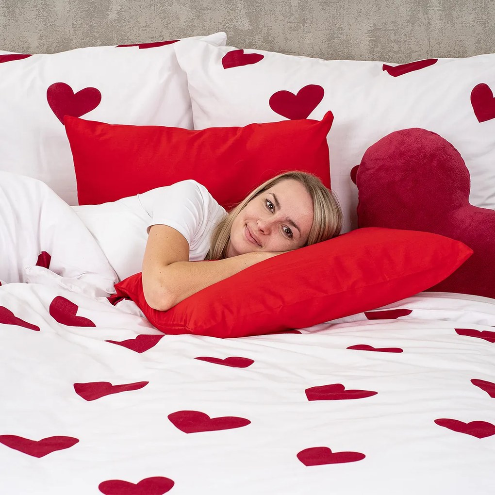 4Home Red Hearts pamut ágyneműhuzat, 140 x 200 cm, 70 x 90 cm, 140 x 200 cm, 70 x 90 cm