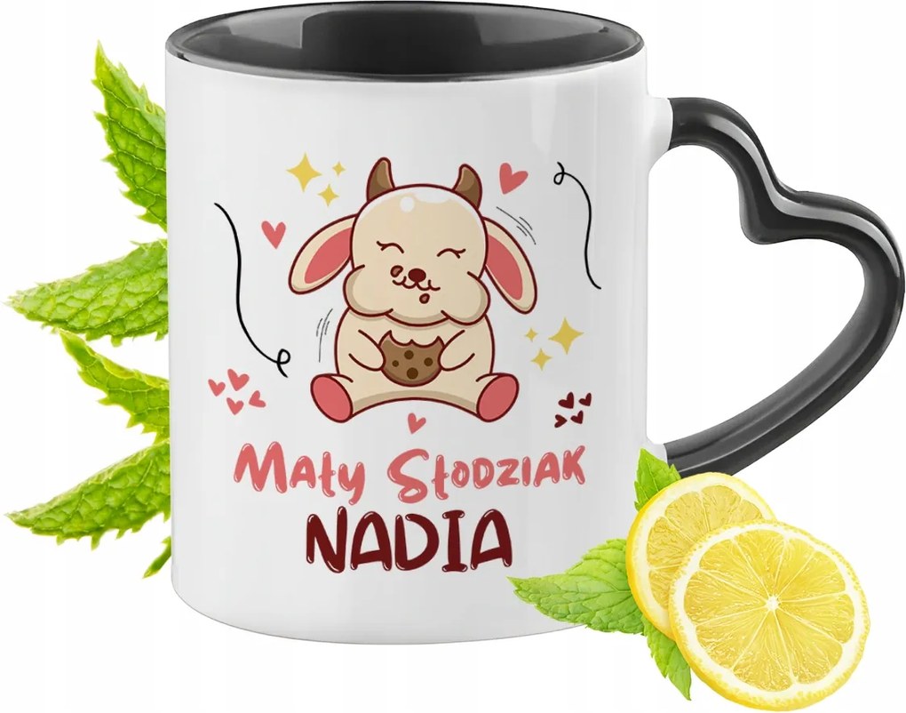 Fekete bögre szív alakú füllel Nadia számára Ideális Ajándék