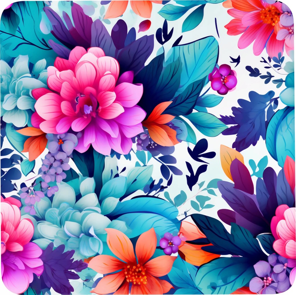 Bögrealátét szett 4 db-os négyzet alakú színes virág mintás 10