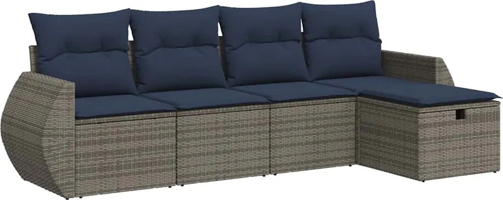 vidaXL 5 részes szürke polyrattan kerti ülőgarnitúra párnákkal