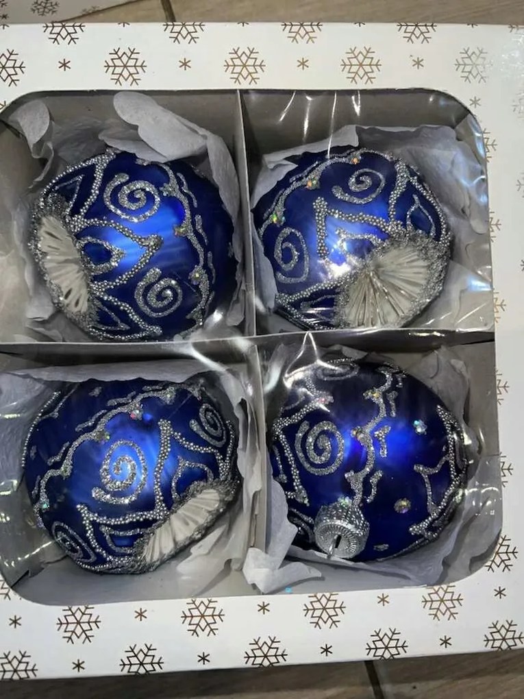 4 db-os Glamour Üveg Karácsonyfadísz Szett, Kézzel Díszített