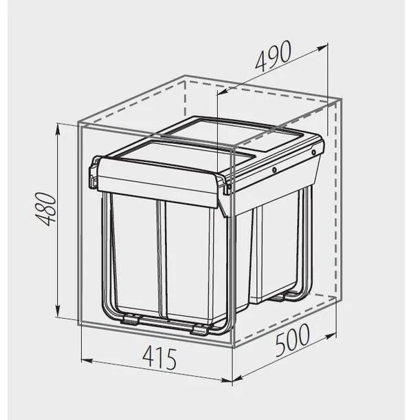 Hulladékgyűjtő GTV Practi Eco 450, szelektív, manuális működés, lágy záródás, 2*20 L edénnyel, fedéllel