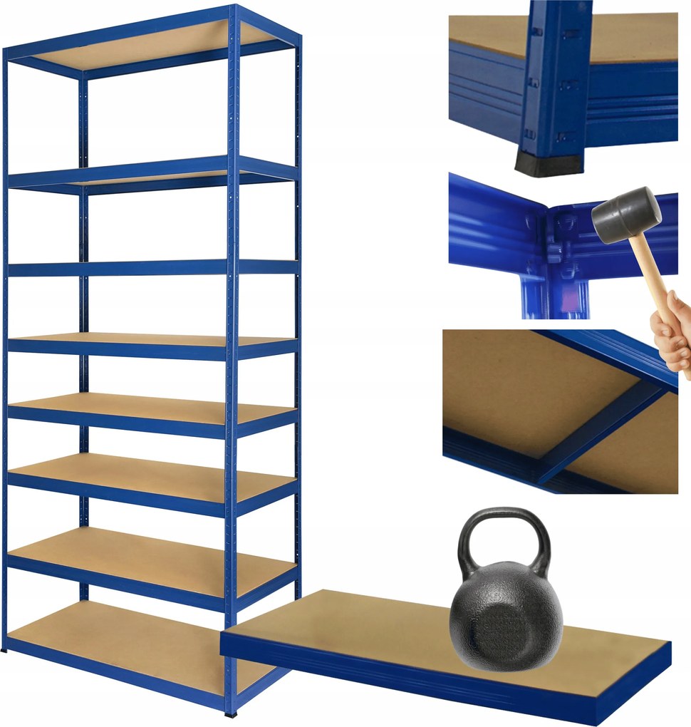 Tárolószekrény fém állvány Helios 270x110x35cm 8Px175kg Tömör Kék