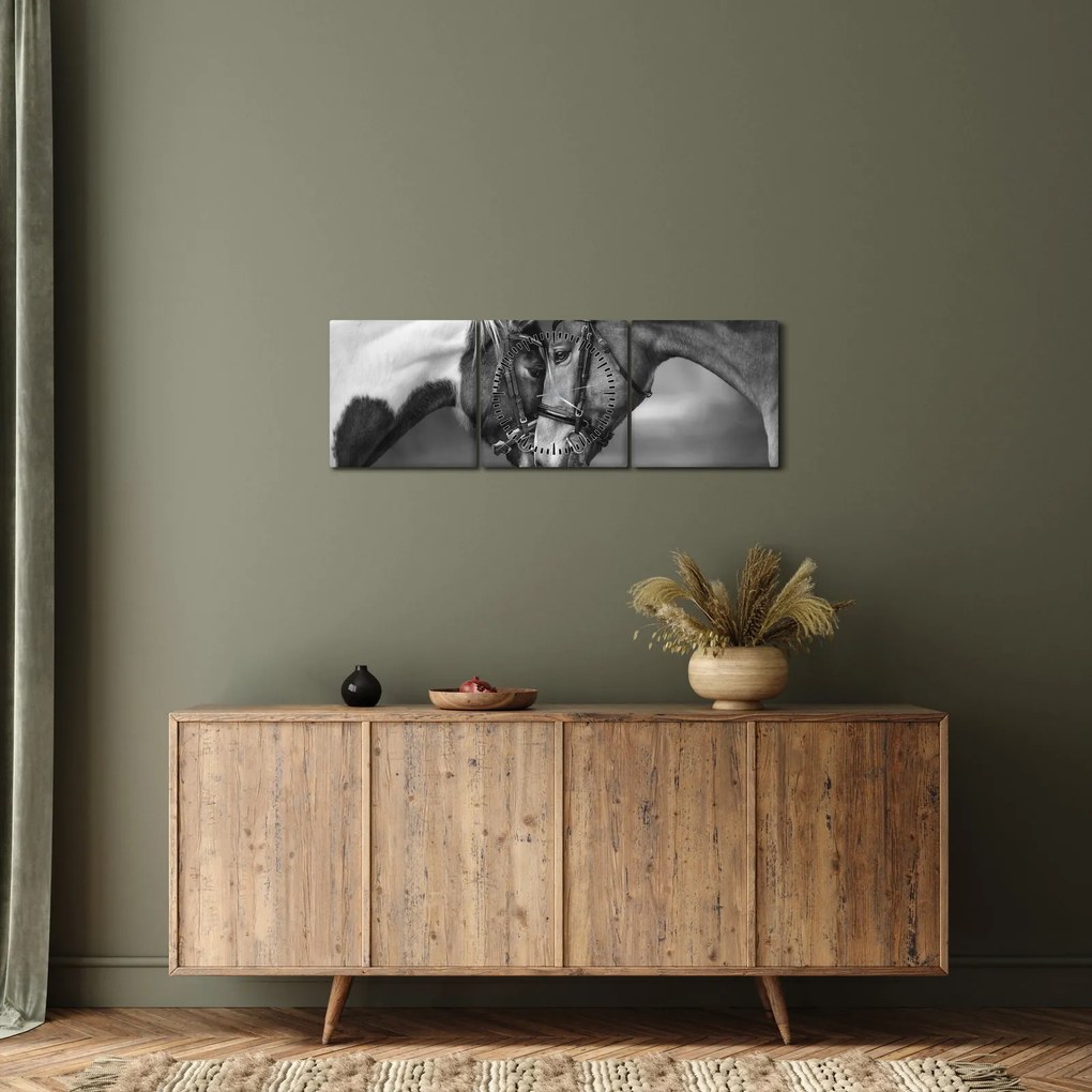 Kép - Szerelmes lovak, fekete-fehér (órával) (90x30 cm)