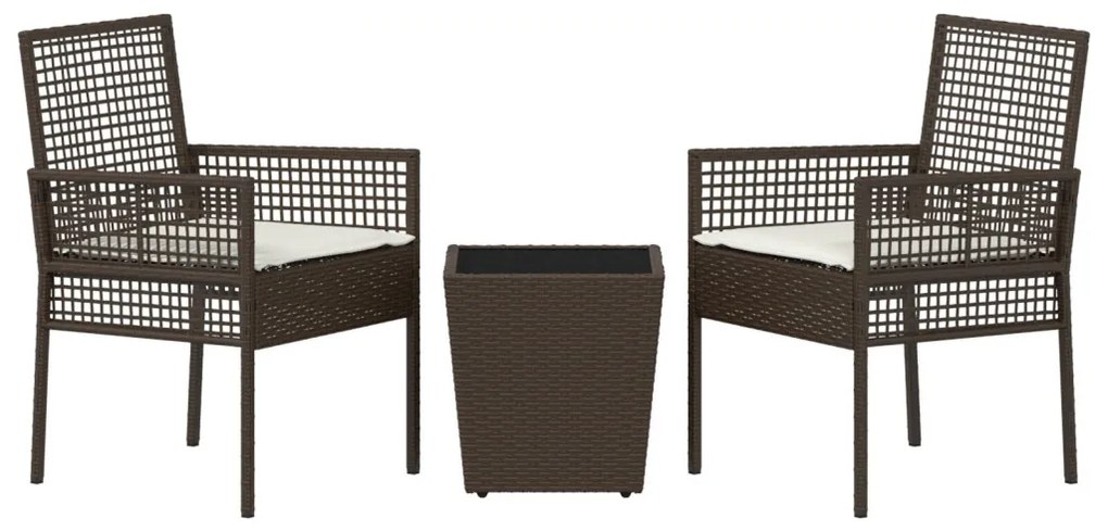 3 részes kert bistro szett párnákkal barna poli rattan