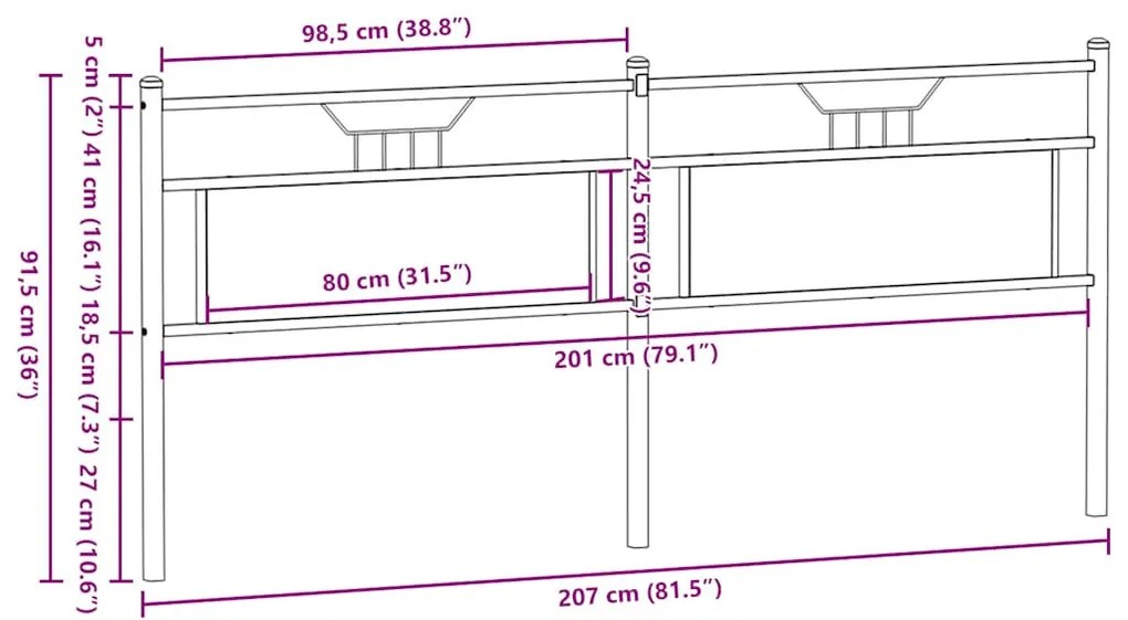 barna tölgy színű szerelt fa és acél fejtámla 200 cm